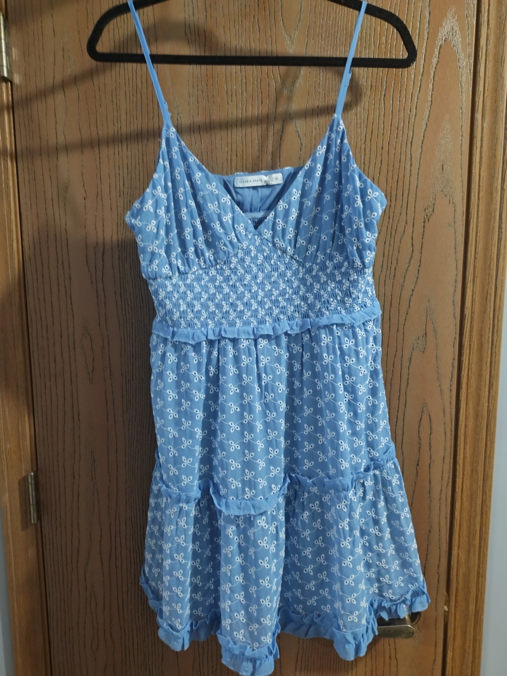 Altar'd State Sky Blue Eyelet Smocked Tiered Dress